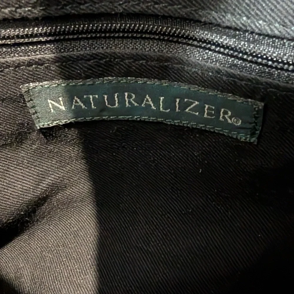 Naturalizer Black Woven Satchel Handbag Faux‎ Leather Top Handle Bag